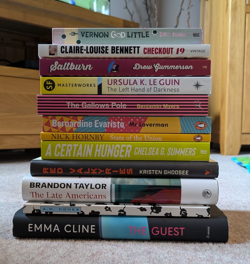 A pile of books stacked on top of each other.