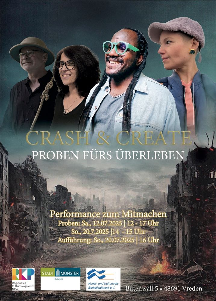 dystopia-movie like poster with 4 humans, 2 men, 2 woman all infos in caption! => workshop will be held in german language