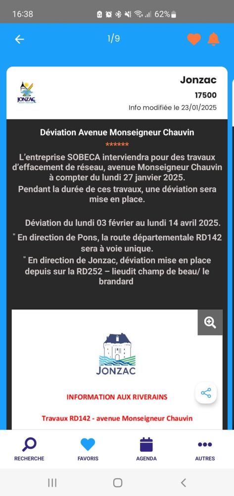 Capture d'écran de la déviation de Jonzac 