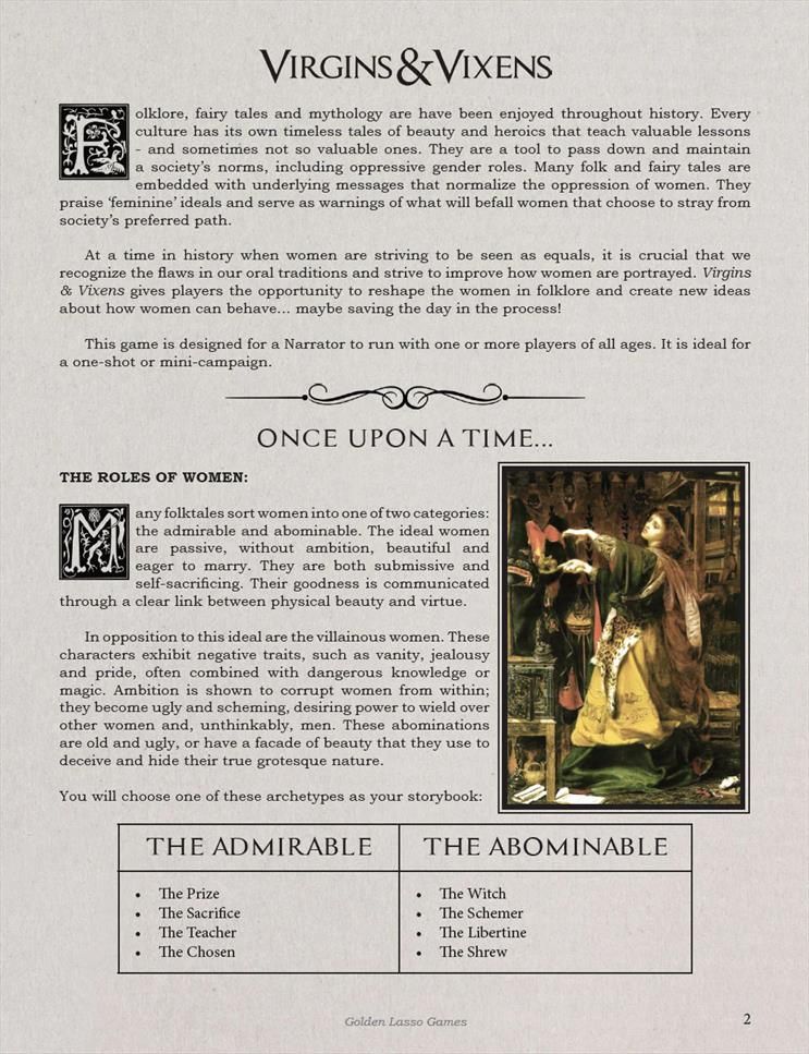 A page from the TTRPG Virgins & Vixens by Golden Lasso Games. 
