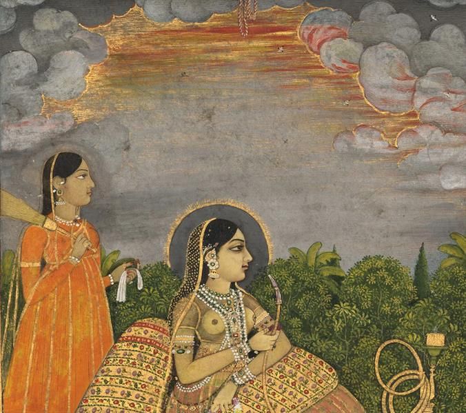 Art by Aqil Khan, Princess and attendant in trompe 