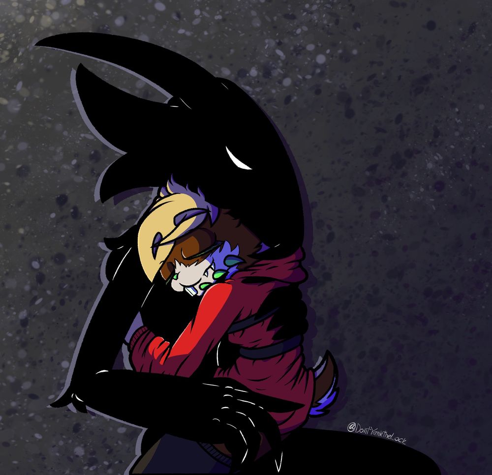 Lock sitting in Abyssal’s lap, snugglin’~