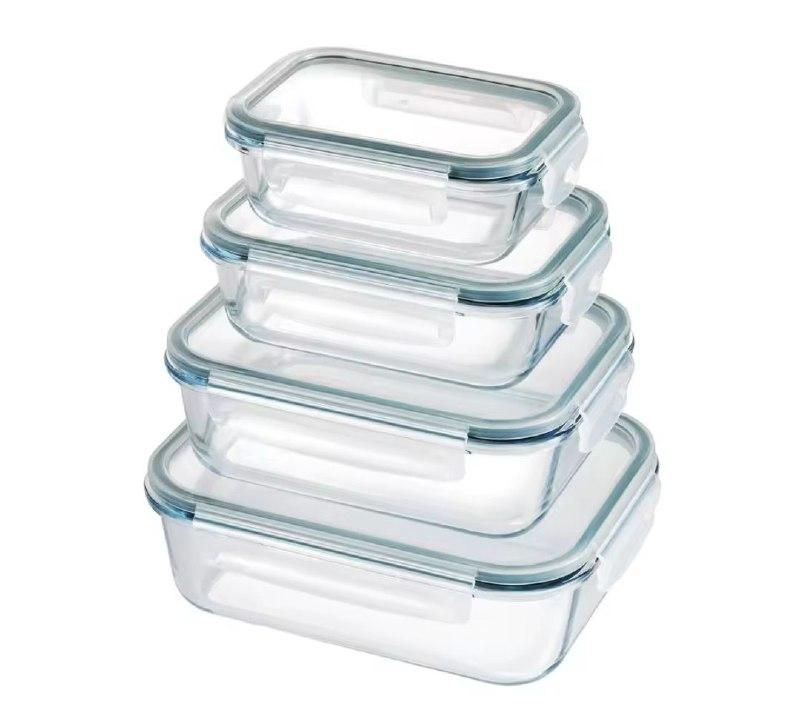 ⭐️ Set 4 fiambreras borosilic rectangulares 370-600-1000-1500ml,Juego de 4 recipientes de almacenamiento de alimentos de cristal con tapas✅ 16,49€➡️ 
