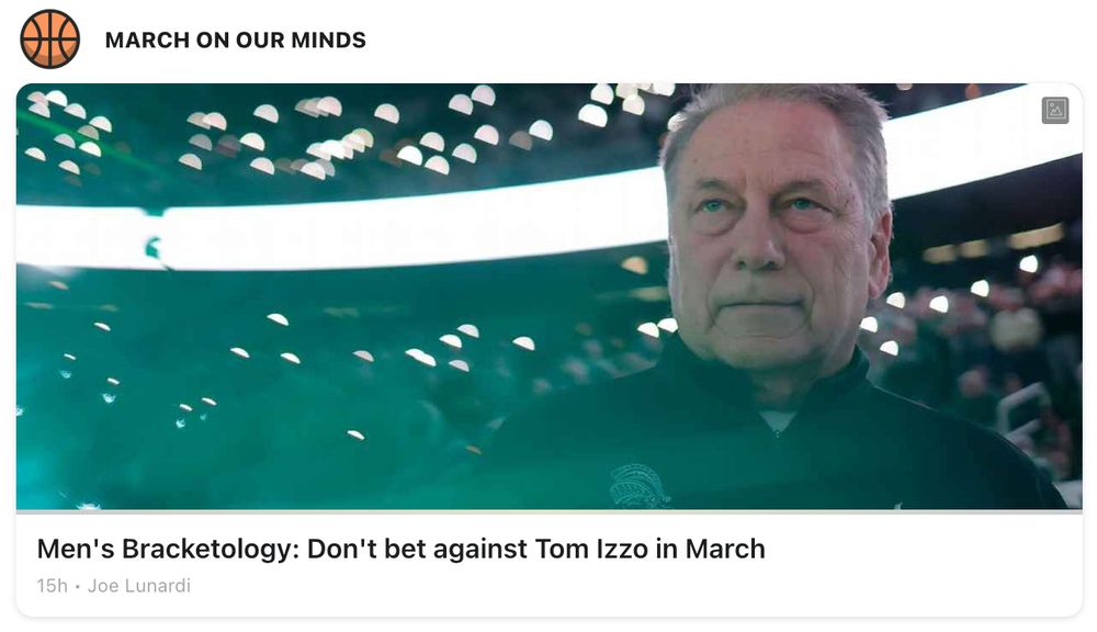 Screenshot of a story from ESPN that says "Don't bet against Tom Izzo in March