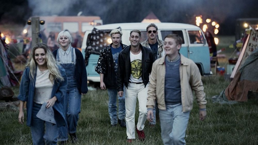 Screenshot from episode of This is England 1990 as the crew find a traveller party on the way to a rave