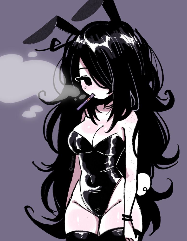 meg wearing a classic anime bunny suit smoking a weed vape