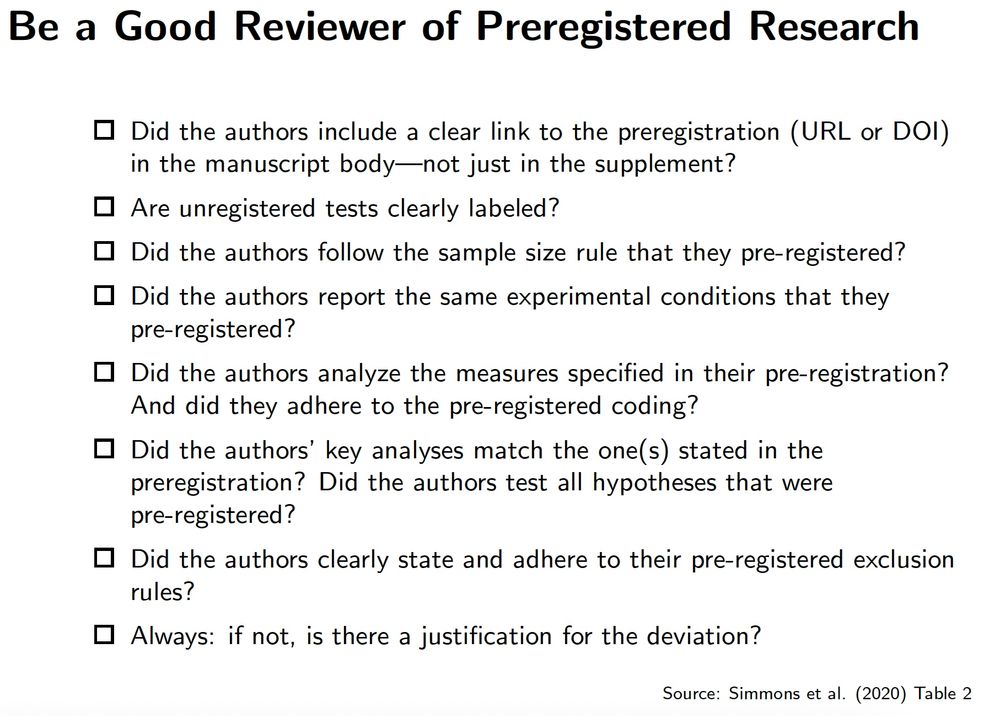 Advice on how to be a good reviewer of preregistered research based on Simmons et al. (2021)