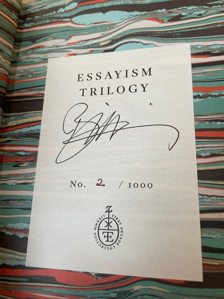 Signed bookplate of fancy limited Fitzcarraldo edition of Brian Dillon’s Essayism Trilogy. I somehow snagged #2 of 1000. 