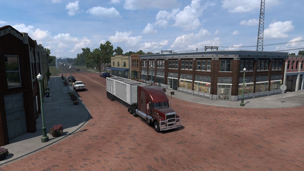 A picture from within American Truck Simulator(ATS) of my truck and trailer.