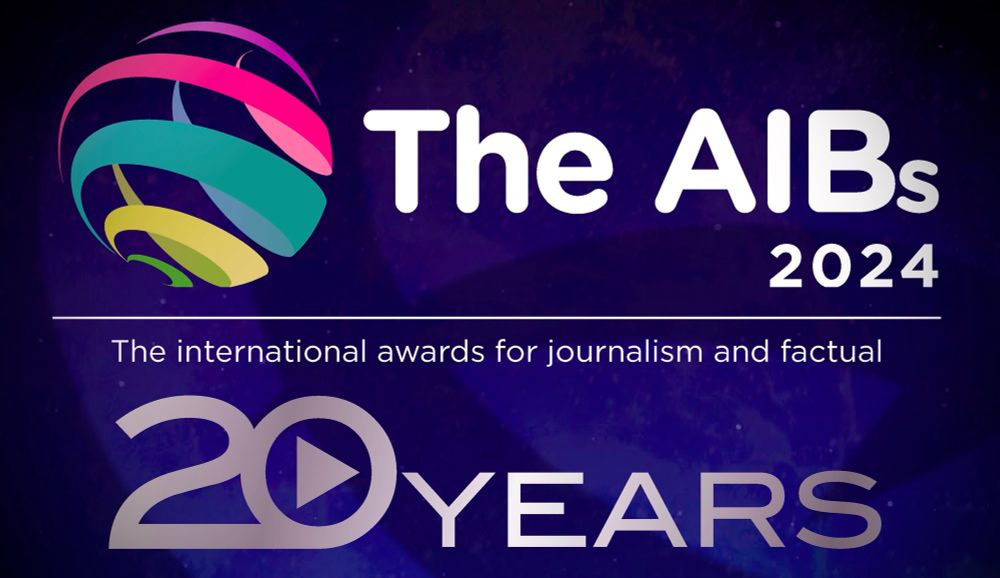 Logo for the Association for International Broadcasting Awards (AIBs) 2024. Looks a bit like a stylised multicoloured sphere/planet. Plus the words “20 years”, with a ‘play’ symbol inside the zero. 