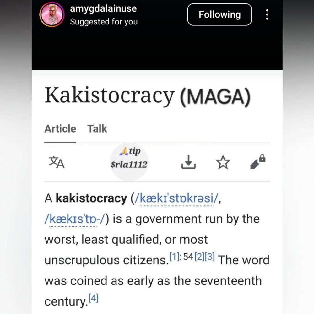 Kakistocracy (MAGA) A kakistocracy (/kækrstokrəsi/ /kækIs'to-/) is a government run by the worst, least qualified, or most unscrupulous citizens. The word was coined as early as the seventeenth century.