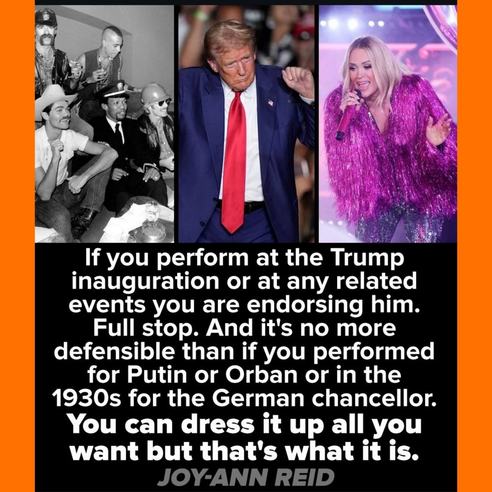 If you perform at the Trump inauguration or at any related events you are endorsing him Full stop. And it's no more defensible than if you performed for Putin or Orban or in the 1930s for the German chancellor. You can dress it up all you want but that's what it is. 
JOY-ANN REID 
