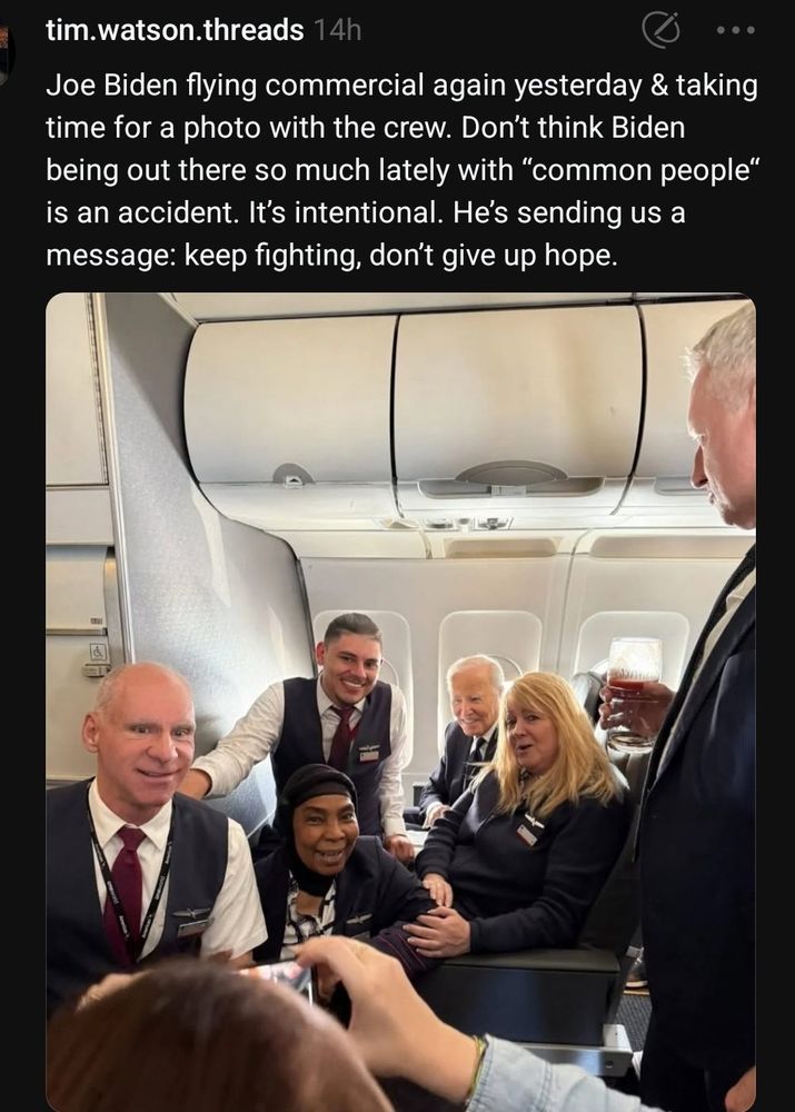 Joe Biden flying commercial again yesterday & taking time for a photo with the crew. Don't think Biden being out there so much lately with "common people" is an accident. It's intentional. He's sending us a message: keep fighting, don't give up hope.

