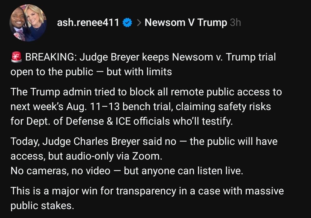 Bench trial to remain public. Newsome v. Trump 