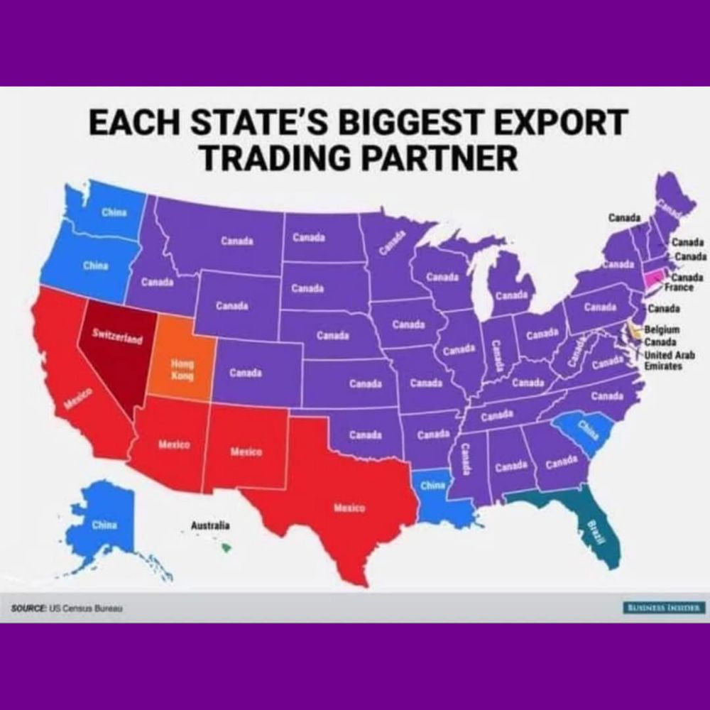 Map showing each state's biggest export trading partner. 