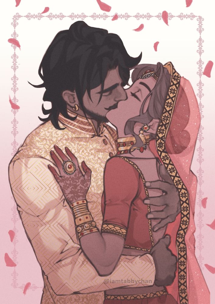 casal com roupas tradicionais de casamento indiano se beijam apaixonadamente