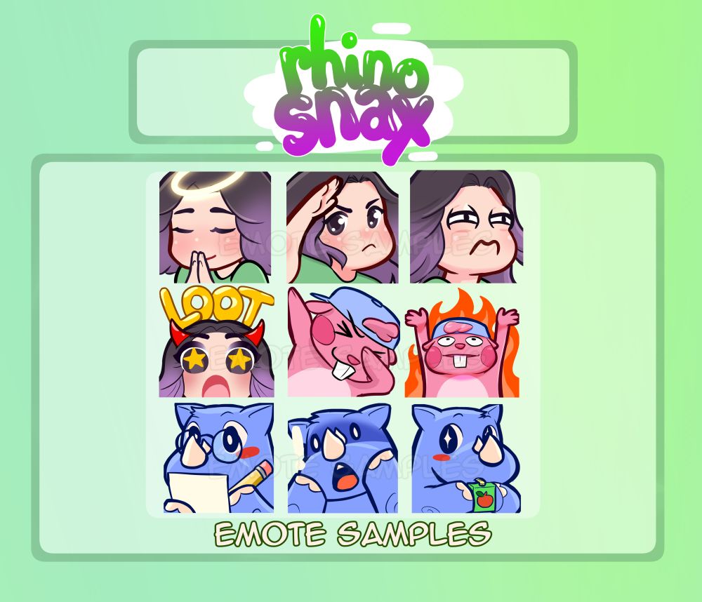 3 rows of 3 twitch emotes of various characters and expressions.