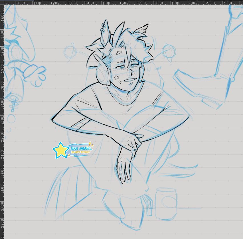 Work in progress piece featuring my vtuber in a casual fit, looking rather flabbergasted
