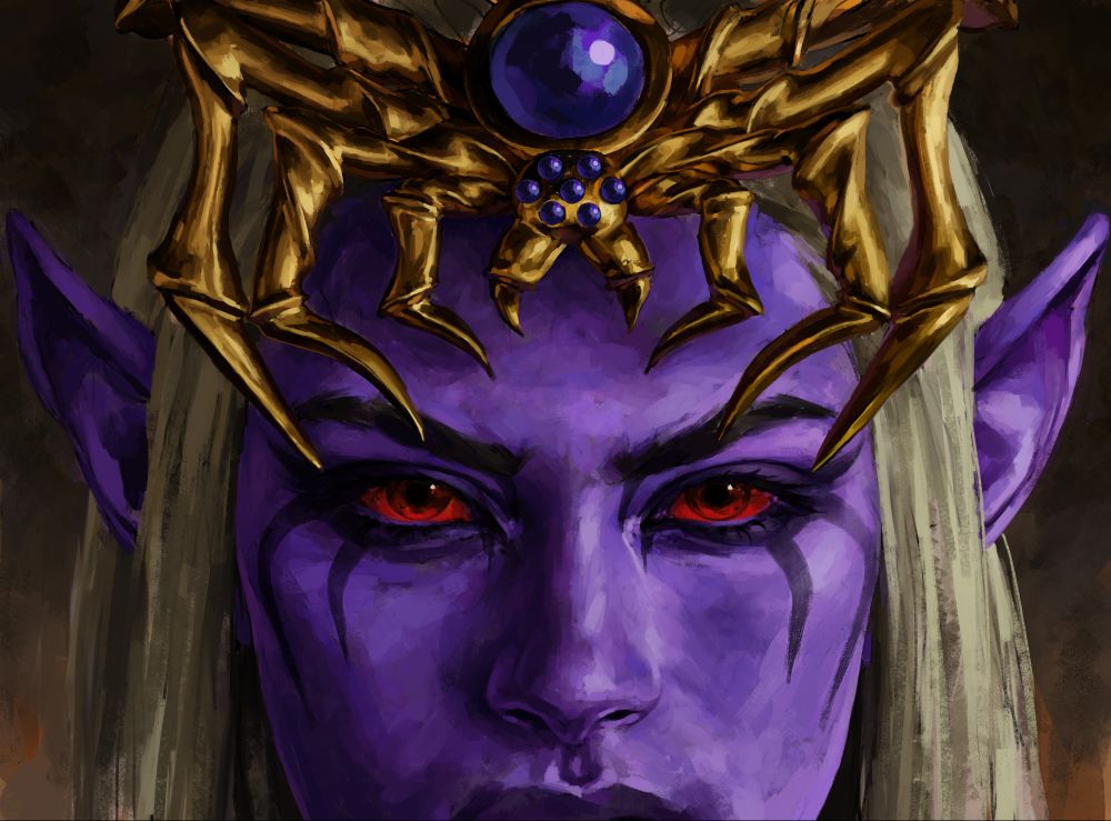 Full color portrait or a Matron mother Lolth sworn Drow