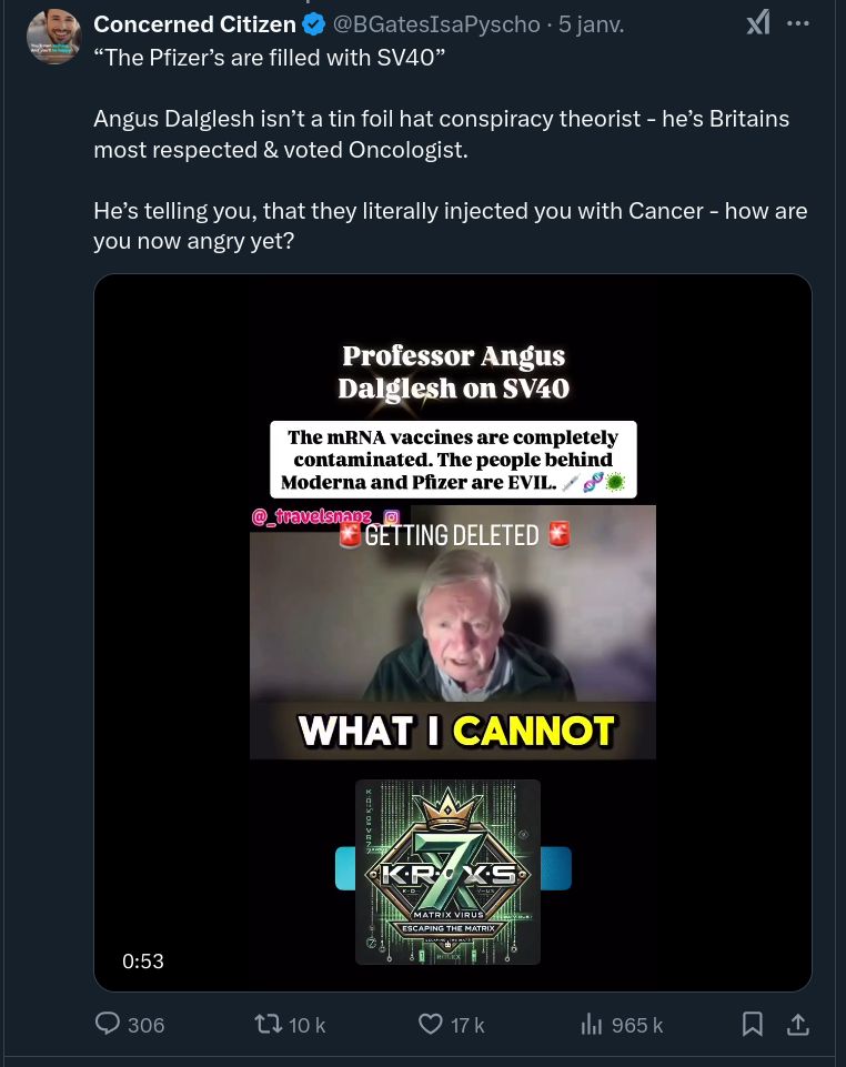 Tweet complotiste antivax