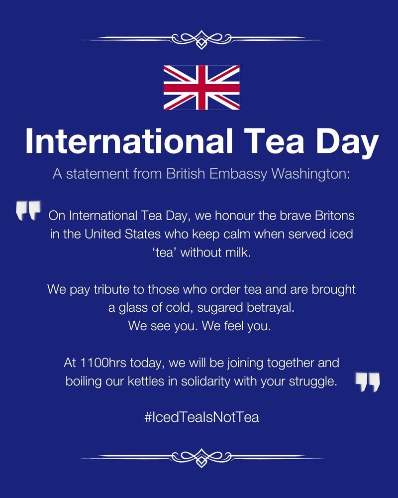 A poster about international tea day from the British embassy in the Washington 