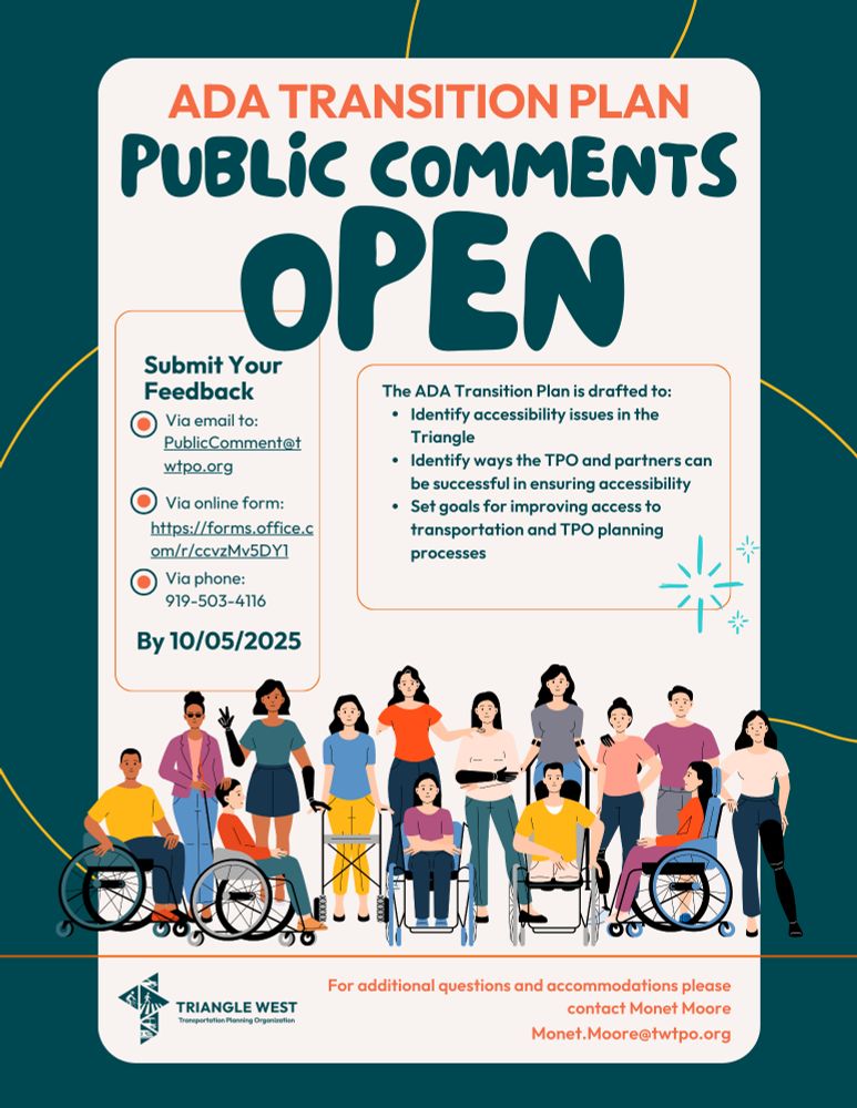Flyer promoting Triangle West TPO's ADA Transition plan and providing ways to submit feedback 
