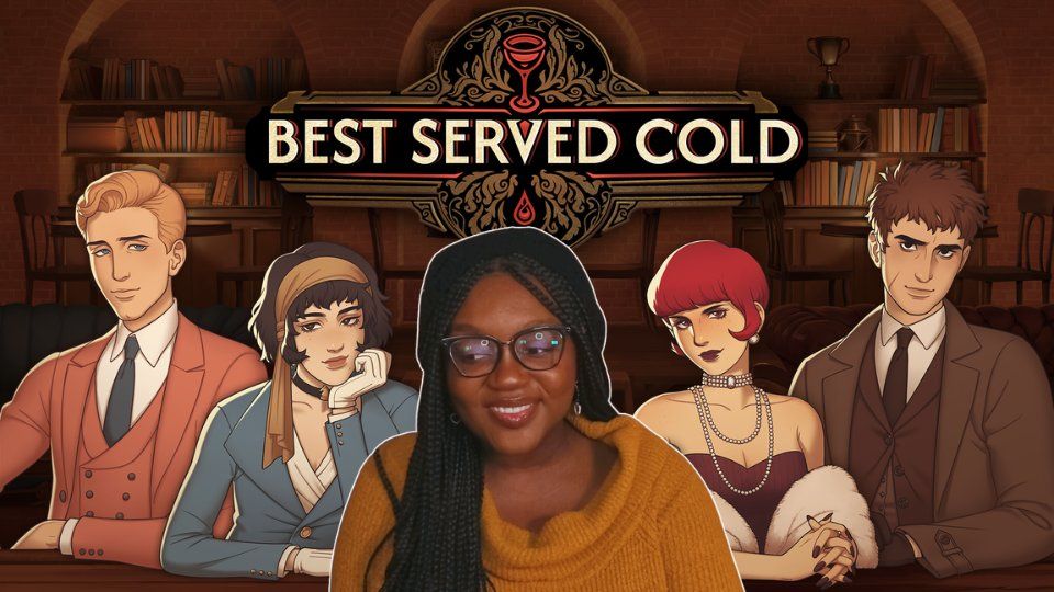 Thumbnail of Pink's YouTube stream. It's a poster of the game  Best Served Cold with a picture of Pink in the center.
