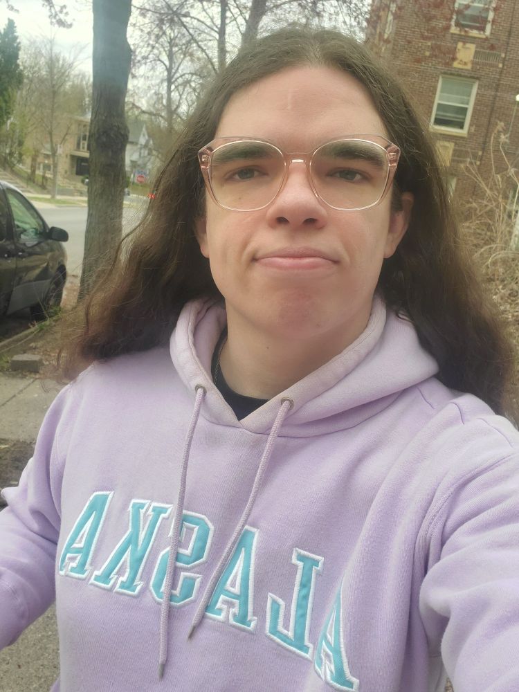 It's-a me in my grandma's lavender Alaska hoodie