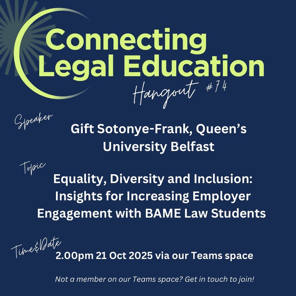 Navy poster advertising CLE hangout 74. Join us 21 October, 2pm, to hear from Gift Sotonye-Frank speak on ‘Equality, Diversity and Inclusion: Insights for Increasing Employer Engagement with BAME Law students’ 
