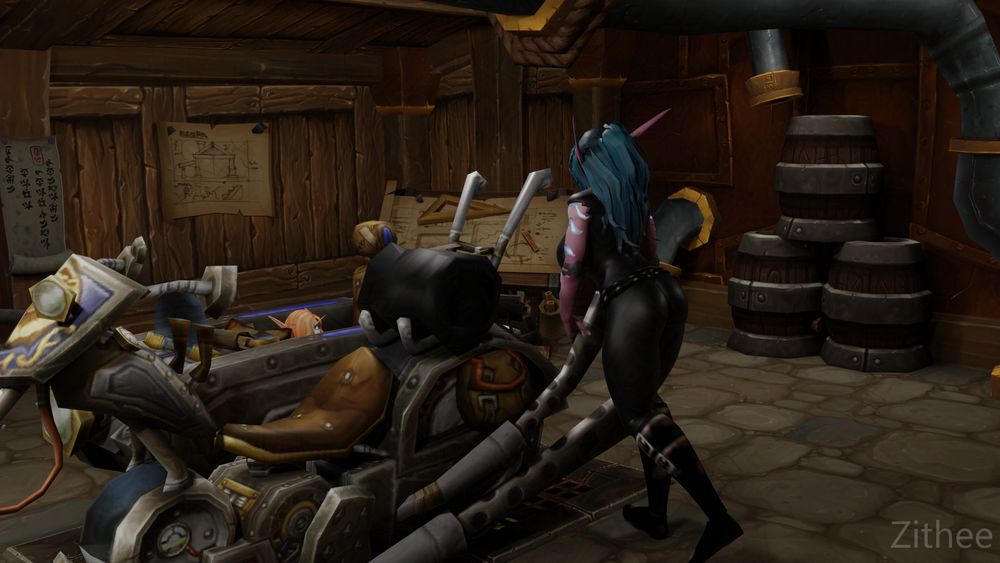 Elf mechanic and motorbike