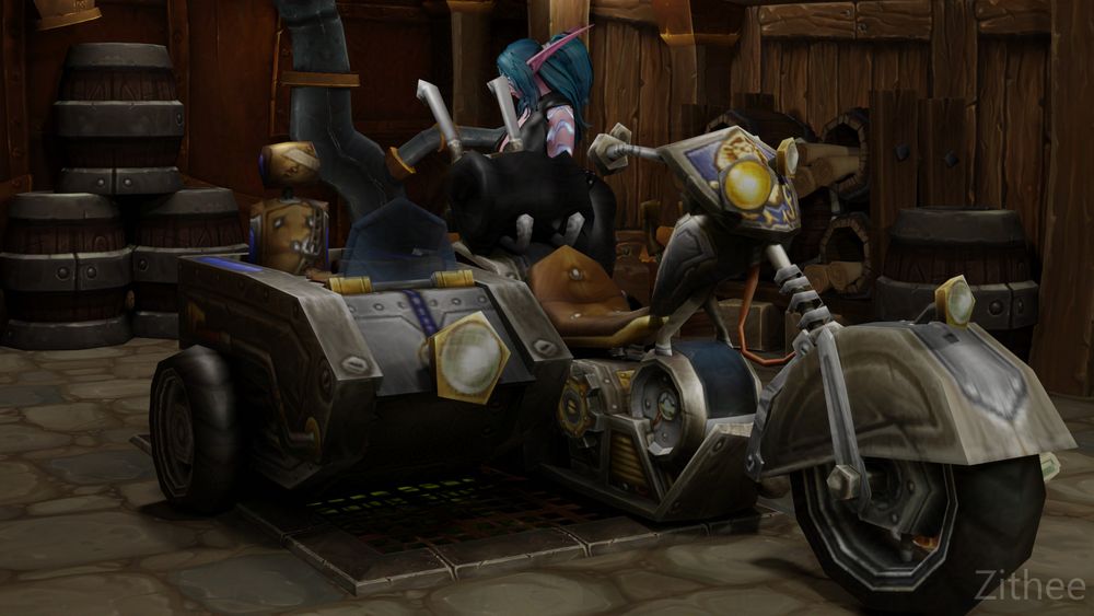 Elf mechanic and motorbike