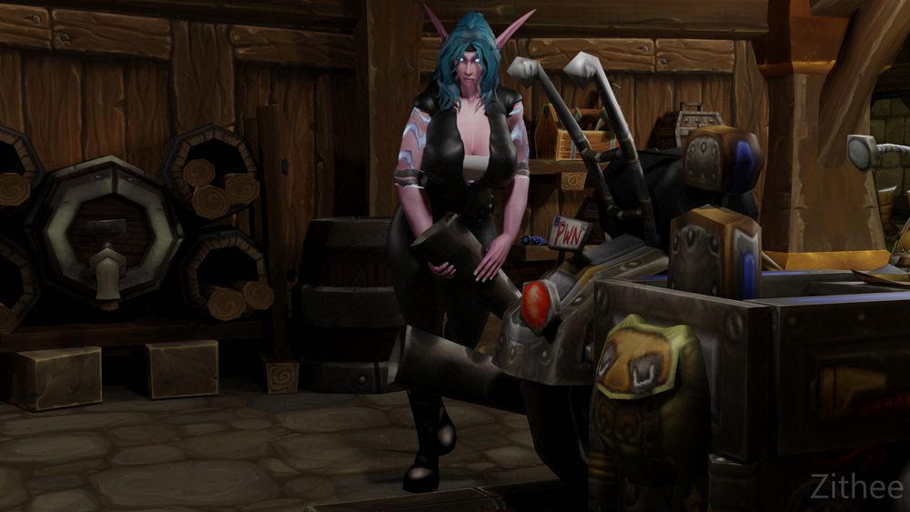 Elf mechanic and a motorbike