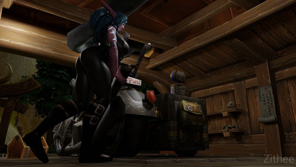 Elf mechanic and motorbike