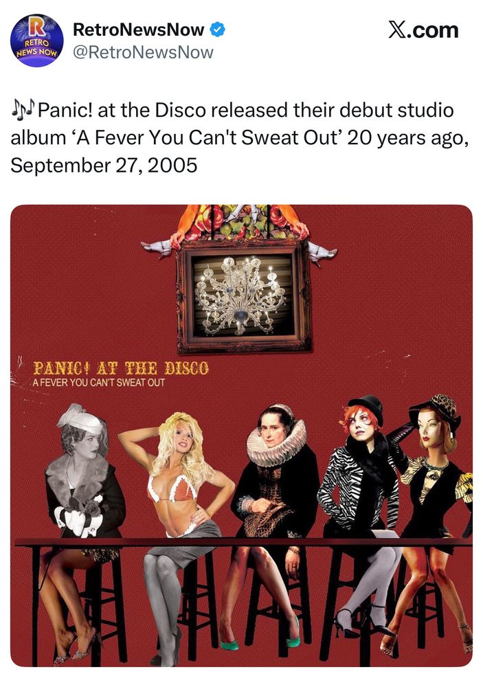 A Retro News Now tweet stating that Panic! At The Disco’s debut album A Fever You Can’t Sweat Out is now 20 years old.