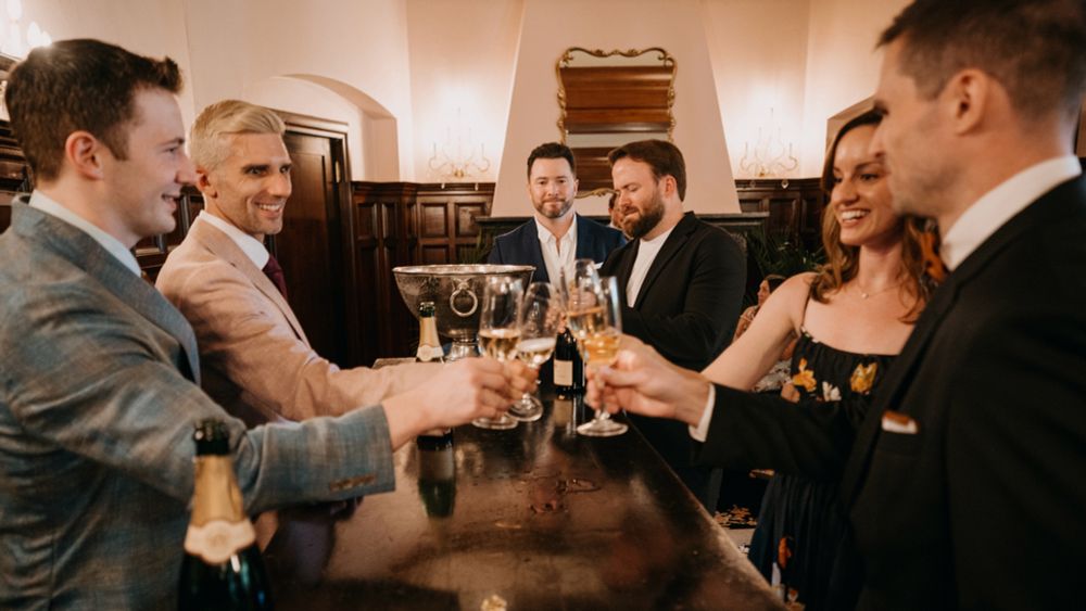 Picture post-wedding ceremony inside the estate where we were married, during one of many champagne toasts.