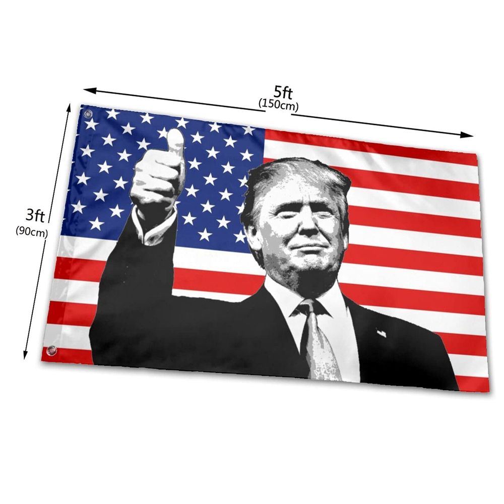 image of trump giving a thumbs-up gesture overlayed onto the american flag