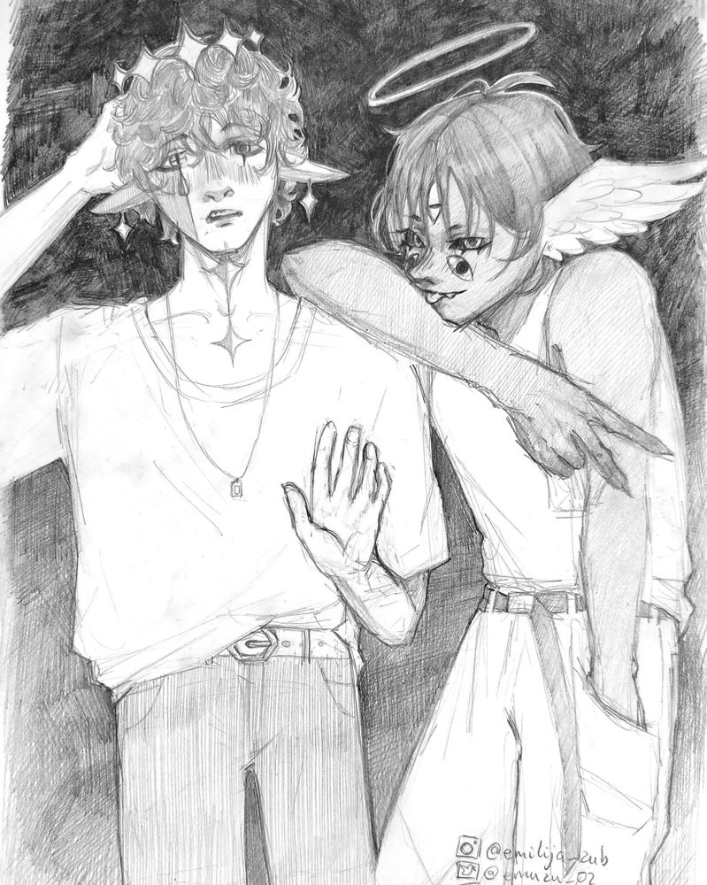 Akihiko (on the left) and Abaddon or Aba (on the right) - inseparable duo in my Milky-Way Crew universe ♥︎