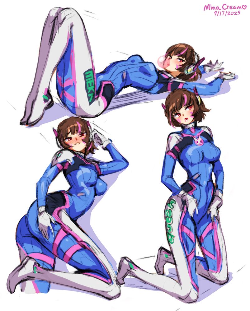 Sketches of Makoto Niijima cosplaying as D.Va. (Persona 5 / Overwatch)