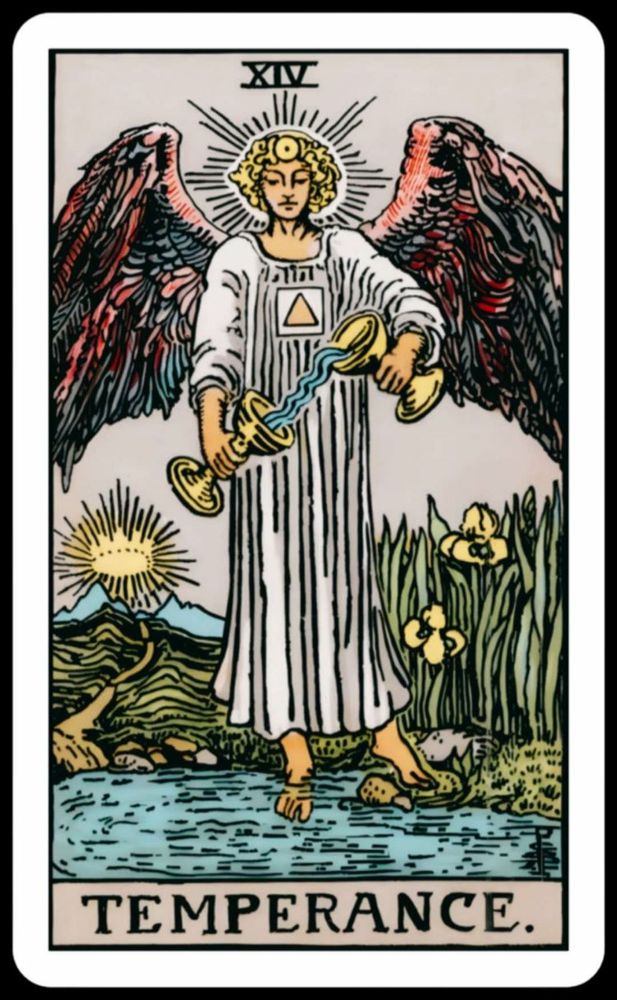 The Temperance tarot card

This card matches with Kalea the most, as she's the most balanced of Noelani's alters, though she definitely starts out fitting it's reverse meaning more, bearing some impatience and lack of self control
