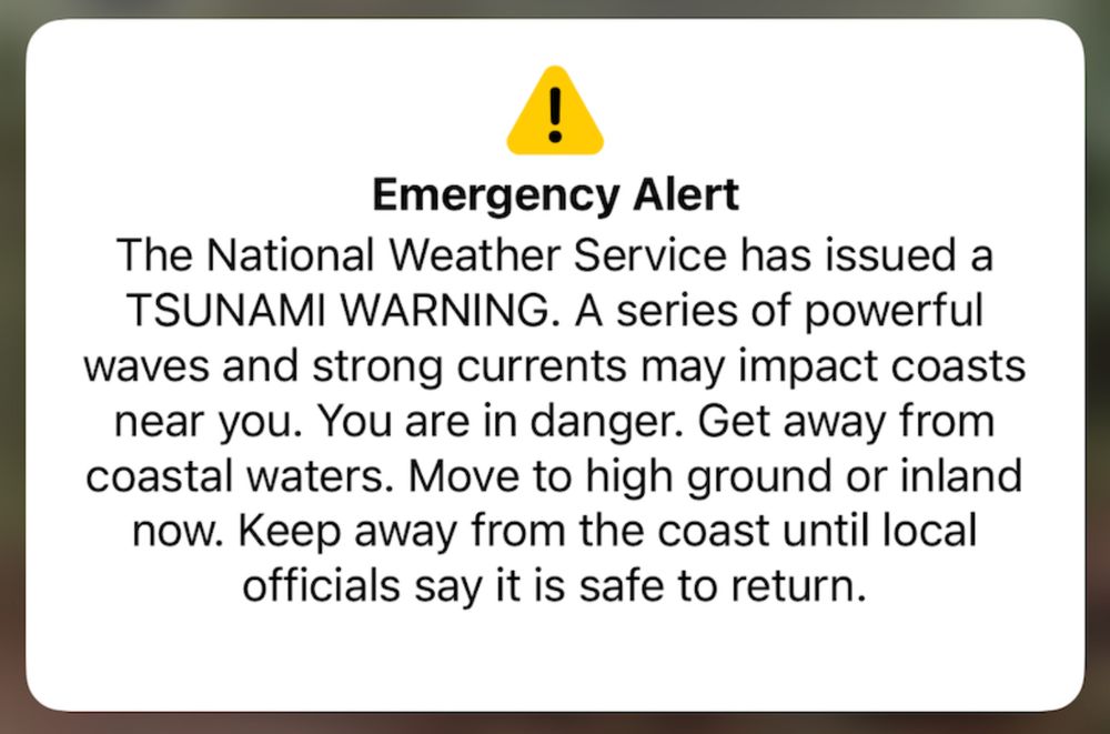 Screenshot of tsunami warning
