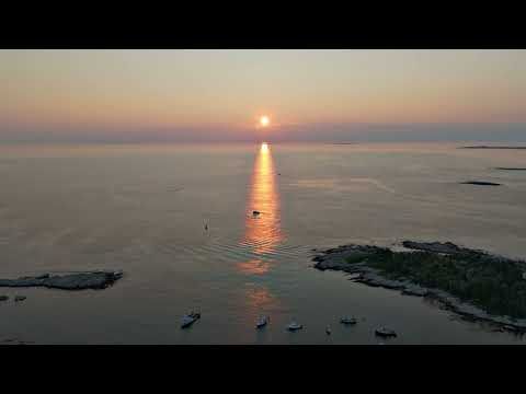 Sunrise Over Matinicus Isle Plantation Harbor With Views Of Islands, Ocean & Vessels ~ July 2024