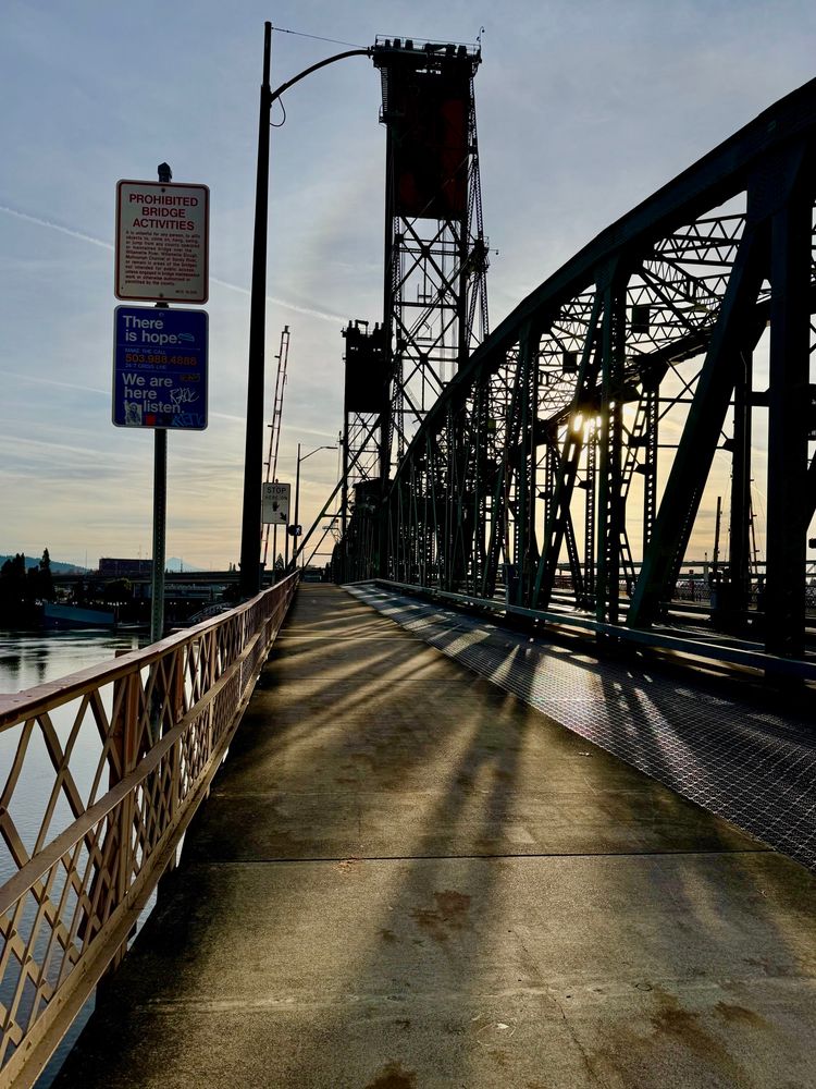 Long shadows on the Hawthorne Bridge in the morning