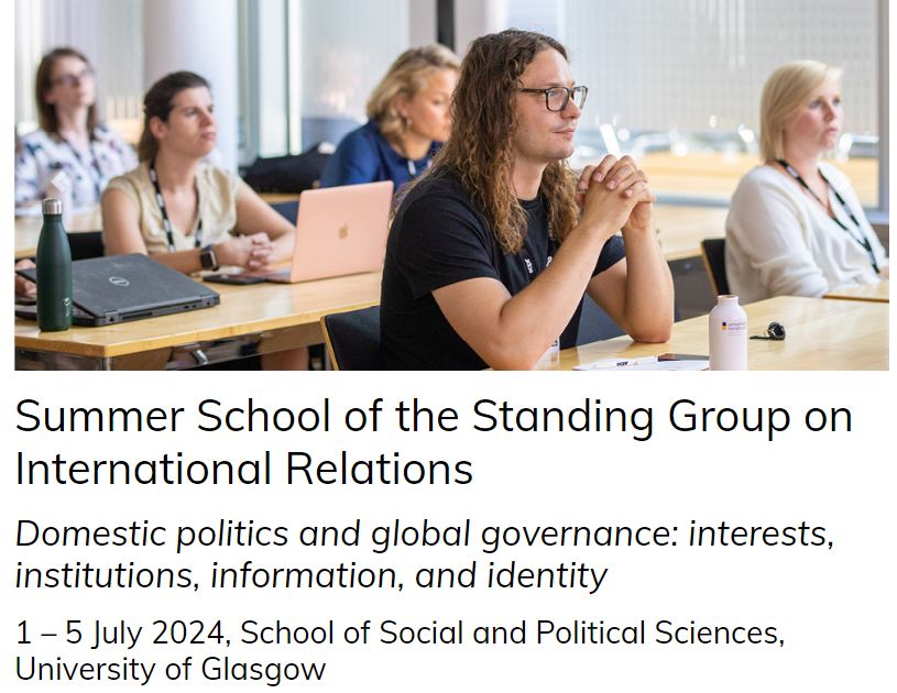 Picture of prospective students at the Summer School of the Standing Group on International Relations, themed "Domestic politics and global governance: interests, institutions, information, and identity" and taking place 1 – 5 July 2024 at the University of Glasgow