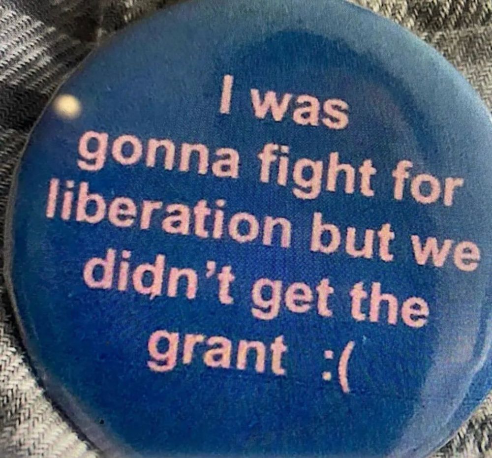 “I was gonna fight for liberation but we didn’t get the grant :(“ pin