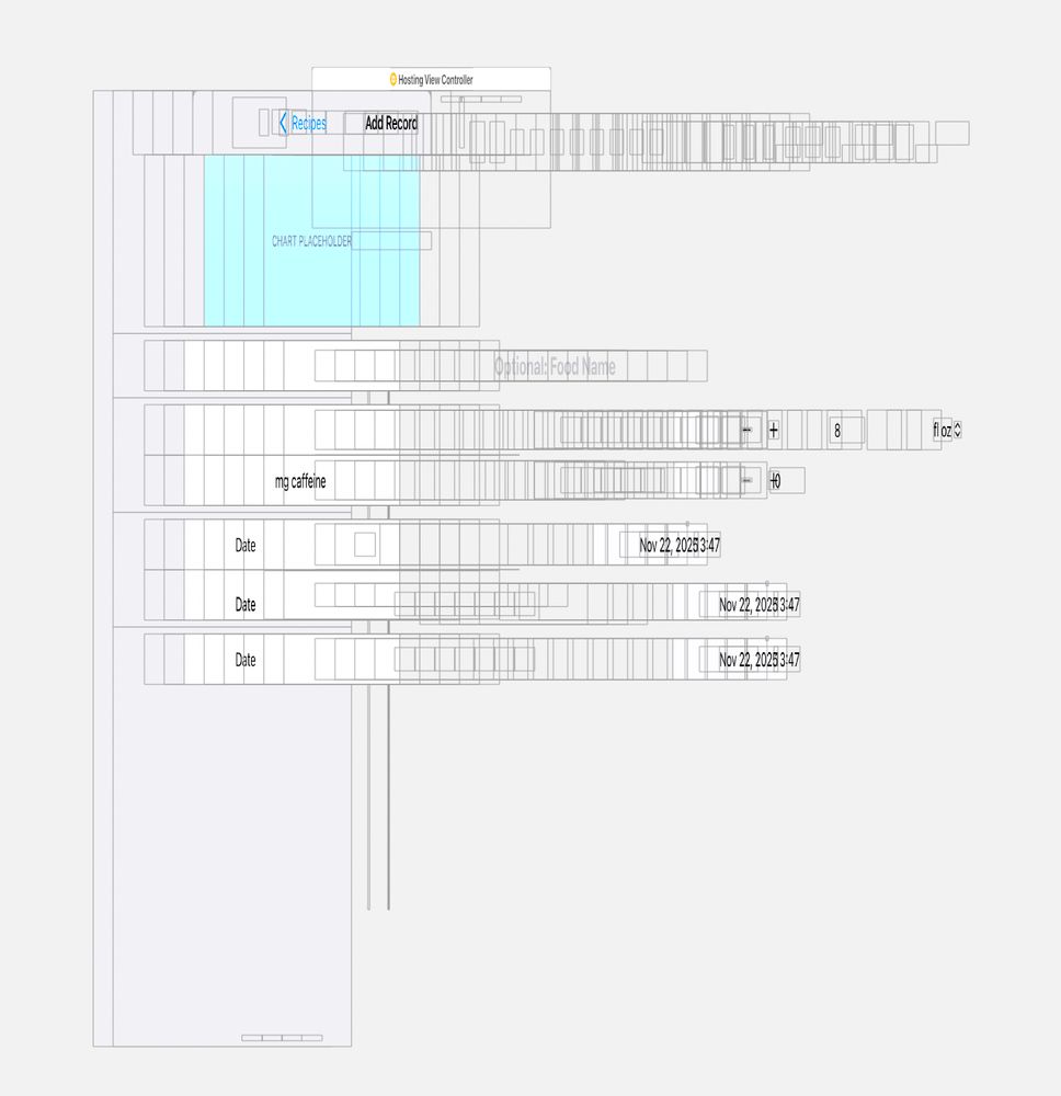 Screenshot of view debugger showing wireframes of the various views.