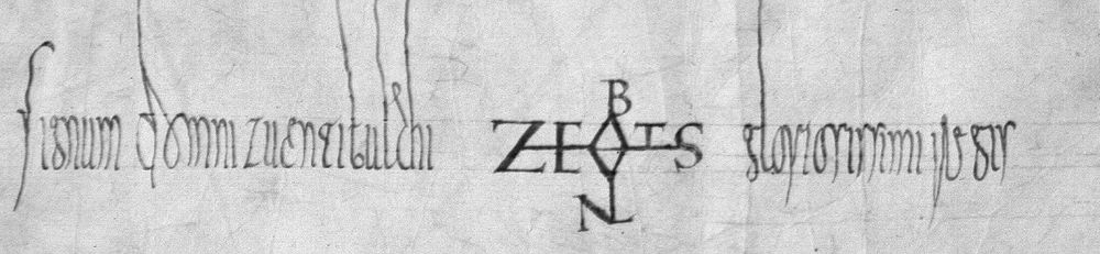 Monogram of king Zwentibald, taken from a charter D Z 20, for Trier dated to May 13th, 898. https://urkundenrepositorium.uni-marburg.de/entities/urkunde/d1f9d9d6-a062-4040-a295-1d0d62842602