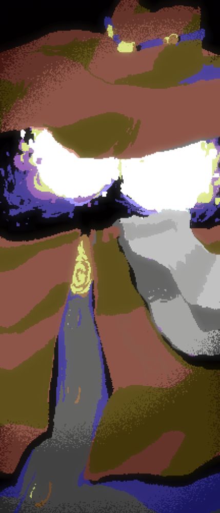 same as the last image, but the burning eye-fire is now more blobby and cartooinsh, and the lens blur methodology and levels have changed. In a word: finishing touches