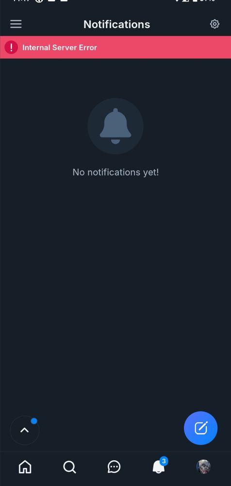 Screenshot showing an internal server error message instead of notifications. 