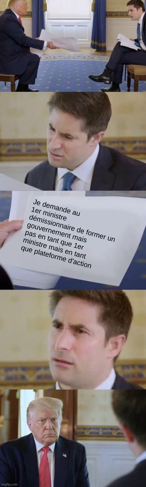 Johnathan Swan meme with this caption
"Je demande au 1er ministre démissionnaire de former un gouvernement mais pas en tant que 1er ministre mais en tant que plateforme d'action"