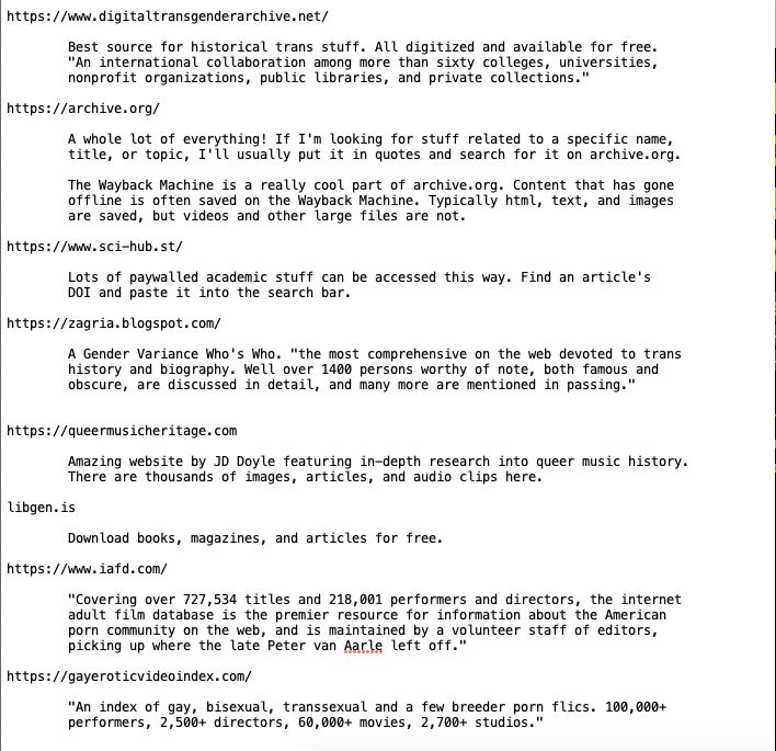 List of online resources. Text available here: https://textbin.net/hpg6kiuiqd